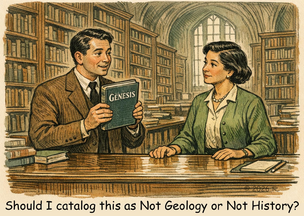 cartoon questioning validity of Genesis as either history or geology.