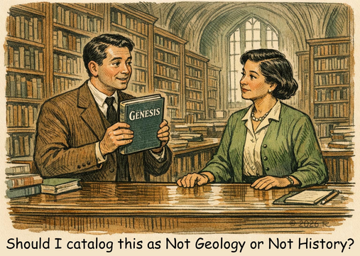 cartoon questioning validity of Genesis as either history or geology.