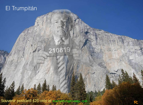 Parody of Trump carved into el Capitán.