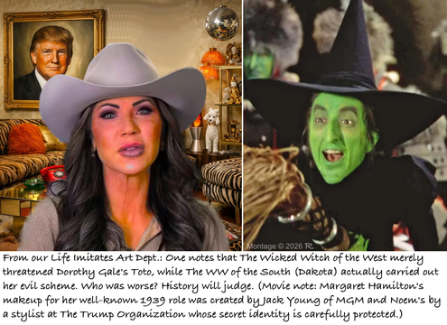 Photo montage of Kristi Noem and Margaret Hamilton titled 